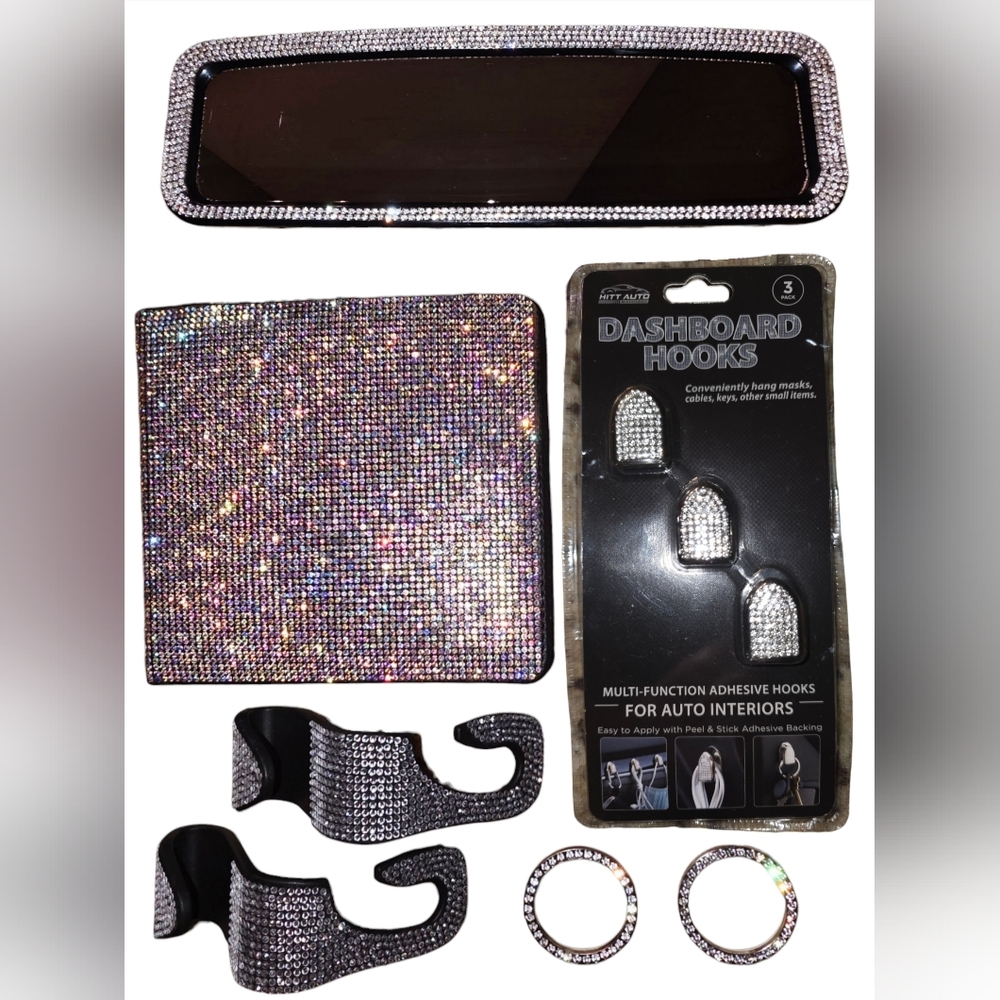 Bling Rhinestone Vehicle Accessory Set - 9 Pieces